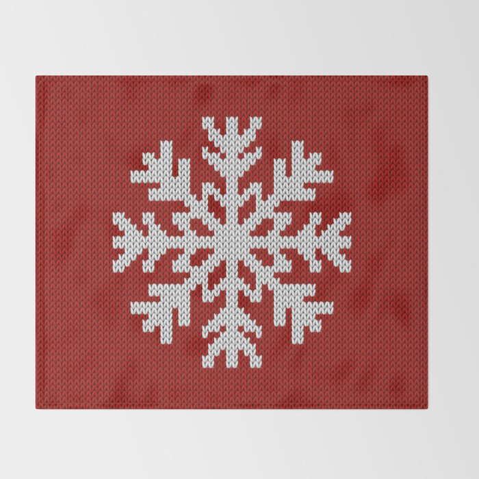 Classic Red Christmas white snowflake knit Throw Blanket Gallery Image 2
