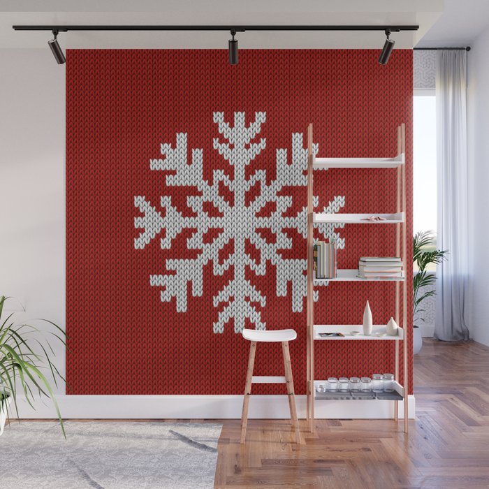 Classic Red Christmas white snowflake knit Wall Mural Gallery Image 1
