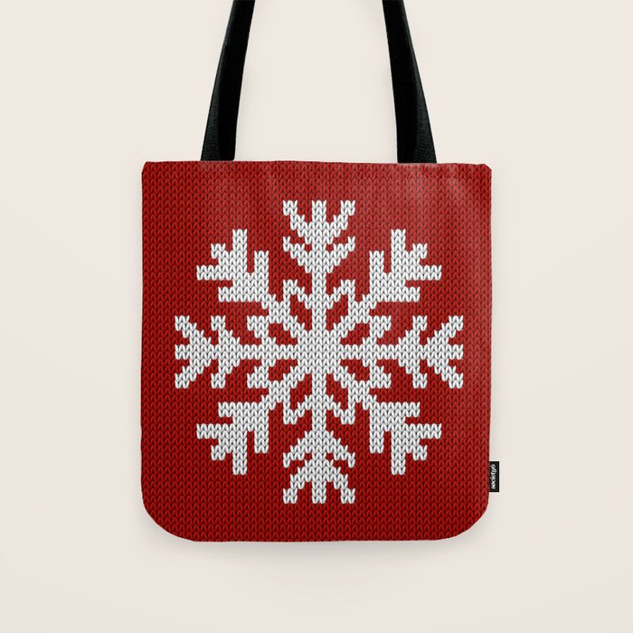 Classic Red Christmas white snowflake knit Tote Bag Gallery Image 1