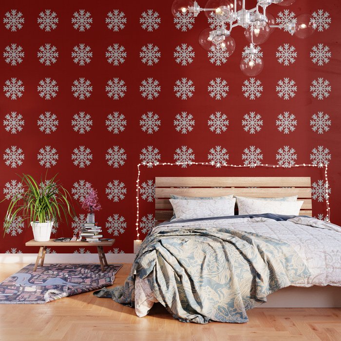 Classic Red Christmas white snowflake knit Wallpaper Gallery Image 3