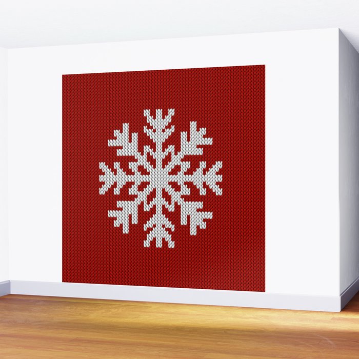 Classic Red Christmas white snowflake knit Wall Mural Gallery Image 2