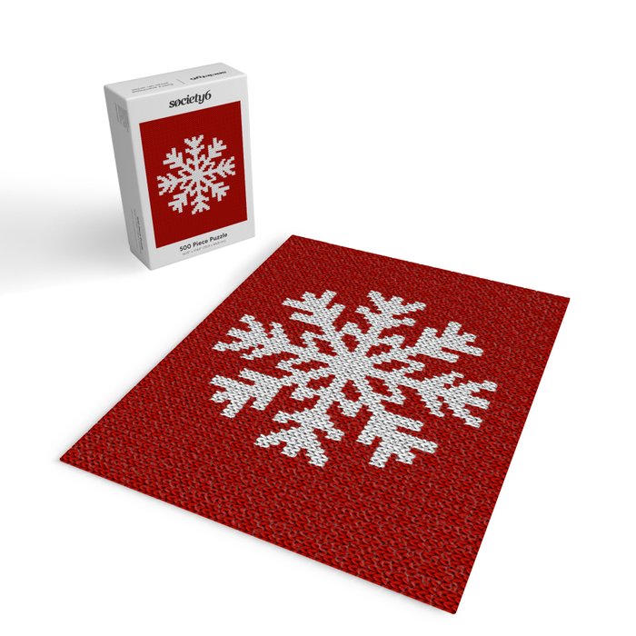 Classic Red Christmas white snowflake knit Jigsaw Puzzle Gallery Image 2