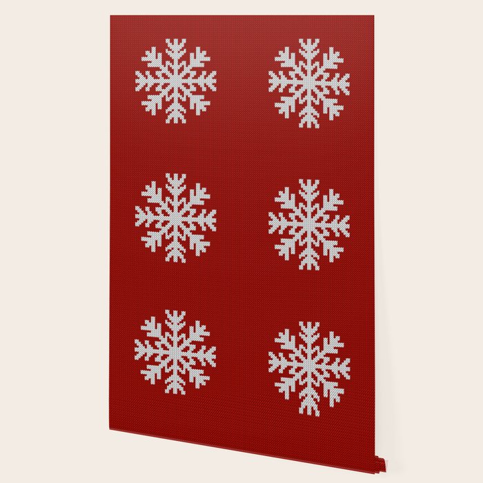 Classic Red Christmas white snowflake knit Wallpaper Gallery Image 2