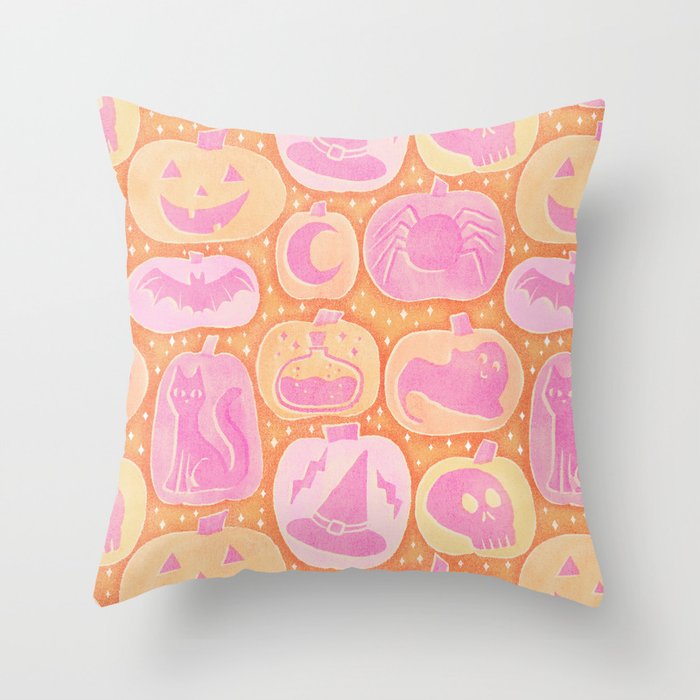 Halloween Pumpkins - pink and orange Throw Pillow Gallery Image 6
