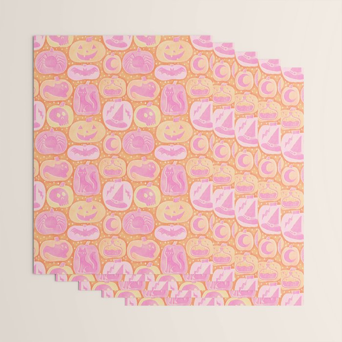 Halloween Pumpkins - pink and orange Wrapping Paper Gallery Image 3