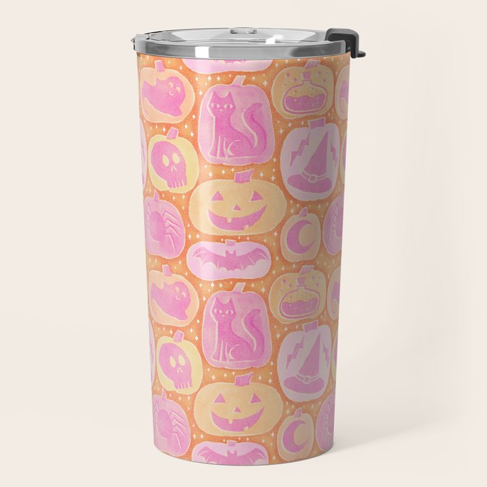 Halloween Pumpkins - pink and orange Travel Mug Gallery Image 2