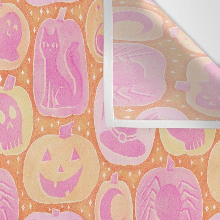 Halloween Pumpkins - pink and orange Wall Tapestry Gallery Image 3