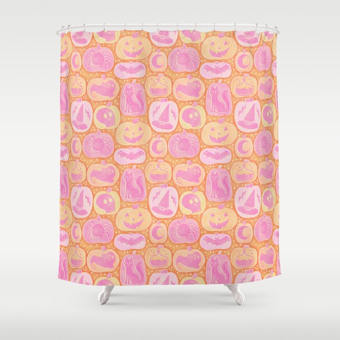 Halloween Pumpkins - pink and orange Shower Curtain Gallery Image 1