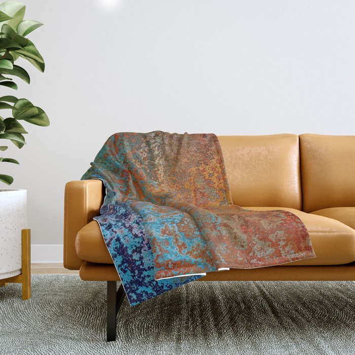 Vintage Rust, Terracotta and Blue Throw Blanket Gallery Image 1