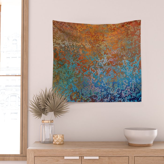 Vintage Rust, Terracotta and Blue Wall Tapestry Gallery Image 2