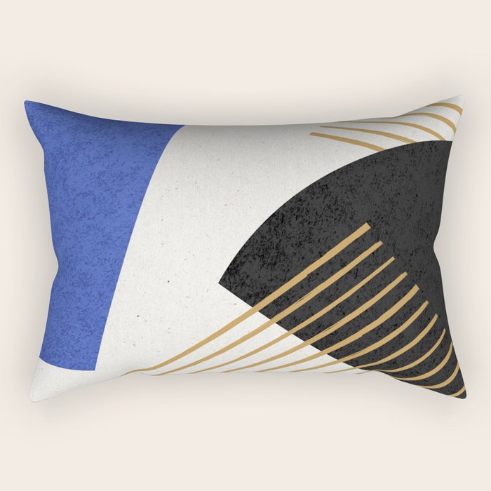 Stripes Circle Geometric Abstract Pattern 2 - Navy Blue Black Rectangular Pillow Gallery Image 2