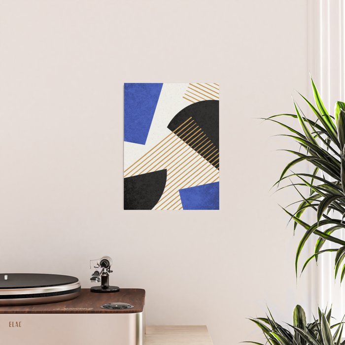 Stripes Circle Geometric Abstract Pattern 2 - Navy Blue Black Poster Gallery Image 2