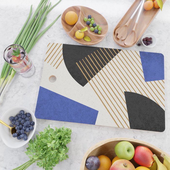 Stripes Circle Geometric Abstract Pattern 2 - Navy Blue Black Cutting Board Gallery Image 2
