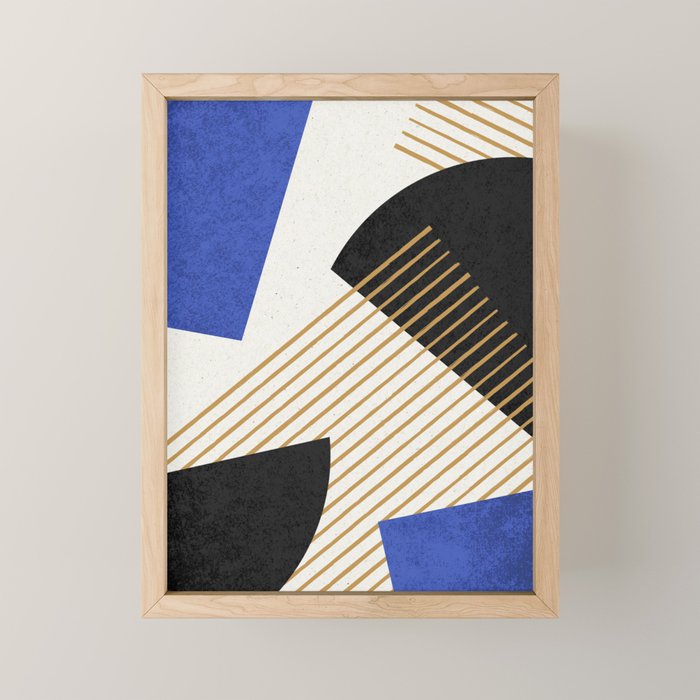 Stripes Circle Geometric Abstract Pattern 2 - Navy Blue Black Mini Art Print Gallery Image 1