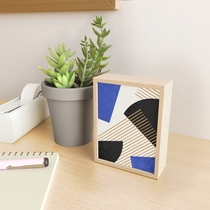 Stripes Circle Geometric Abstract Pattern 2 - Navy Blue Black Mini Art Print Gallery Image 2