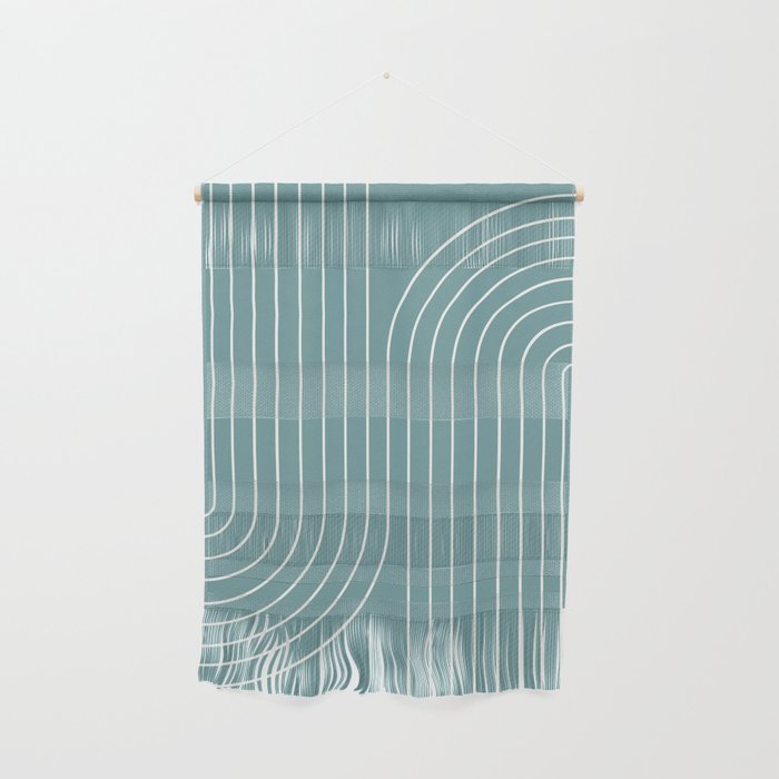 Minimal Line Curvature LXXXVI Beachy Teal Mid Century Modern Arch Abstract Wall Hanging Gallery Image 1