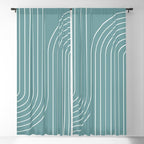 Minimal Line Curvature LXXXVI Beachy Teal Mid Century Modern Arch Abstract Window Curtain Gallery Image 5