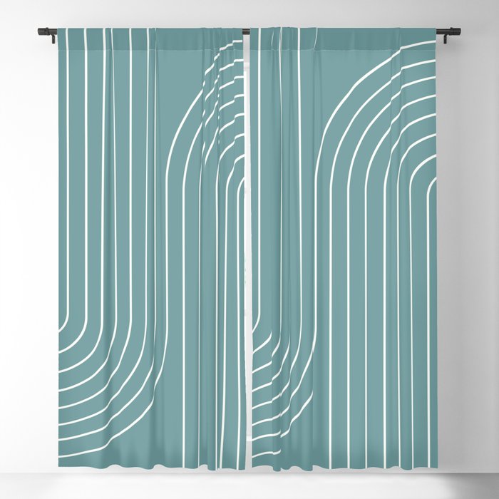 Minimal Line Curvature LXXXVI Beachy Teal Mid Century Modern Arch Abstract Window Curtain Gallery Image 5