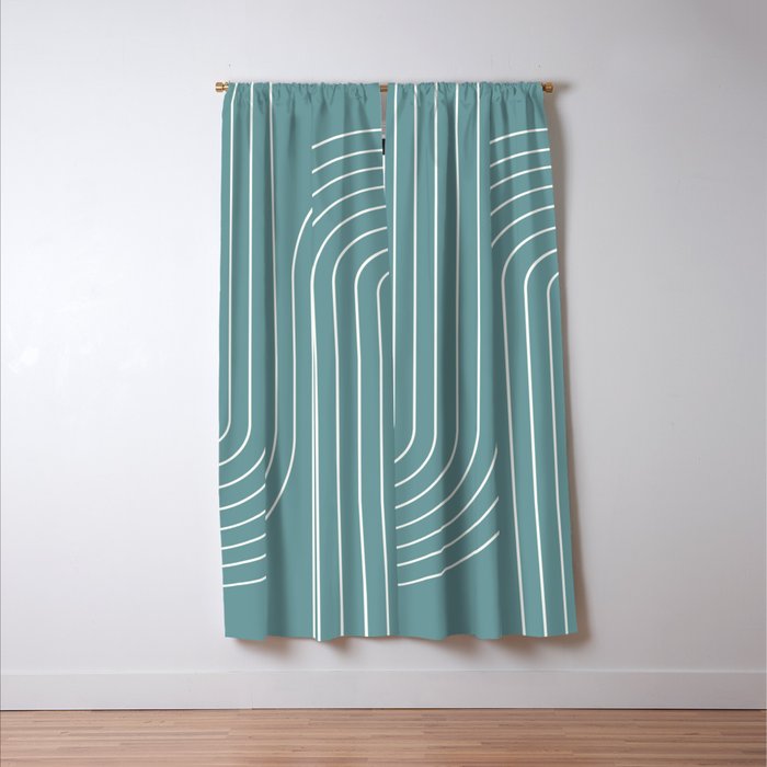 Minimal Line Curvature LXXXVI Beachy Teal Mid Century Modern Arch Abstract Window Curtain Gallery Image 3