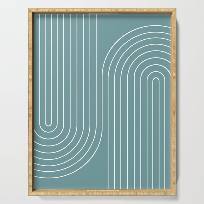 Minimal Line Curvature LXXXVI Beachy Teal Mid Century Modern Arch Abstract Serving Tray Gallery Image 1