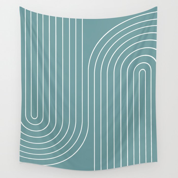 Minimal Line Curvature LXXXVI Beachy Teal Mid Century Modern Arch Abstract Wall Tapestry Gallery Image 4