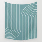 Minimal Line Curvature LXXXVI Beachy Teal Mid Century Modern Arch Abstract Wall Tapestry Gallery Image 4