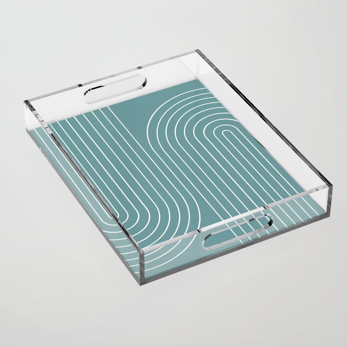 Minimal Line Curvature LXXXVI Beachy Teal Mid Century Modern Arch Abstract Acrylic Tray Gallery Image 1