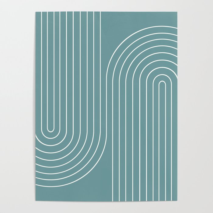 Minimal Line Curvature LXXXVI Beachy Teal Mid Century Modern Arch Abstract Poster Gallery Image 1