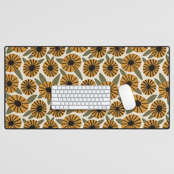 Floral Pattern / Turmeric Yellow & Green Desk Mat Gallery Image 1