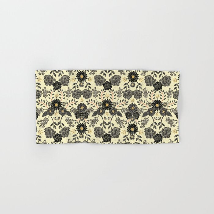 Gray, Black, Cream, Yellow & Red Sophisticated Floral Pattern Towels Gallery Image 1