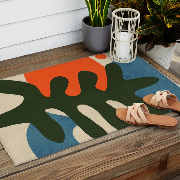 Abstract Sun and Leaf Shapes Outdoor Rug Gallery Image 2