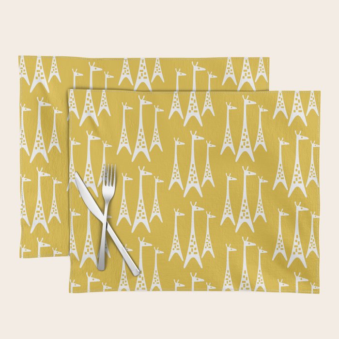Mid Century Modern Giraffe Pattern 221 Mustard Yellow Placemat Gallery Image 1
