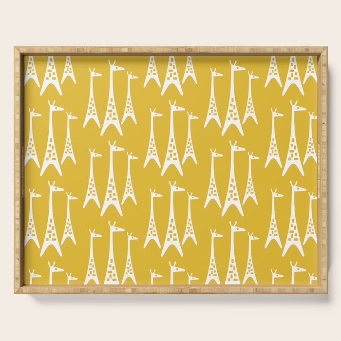 Mid Century Modern Giraffe Pattern 221 Mustard Yellow Serving Tray Gallery Image 1