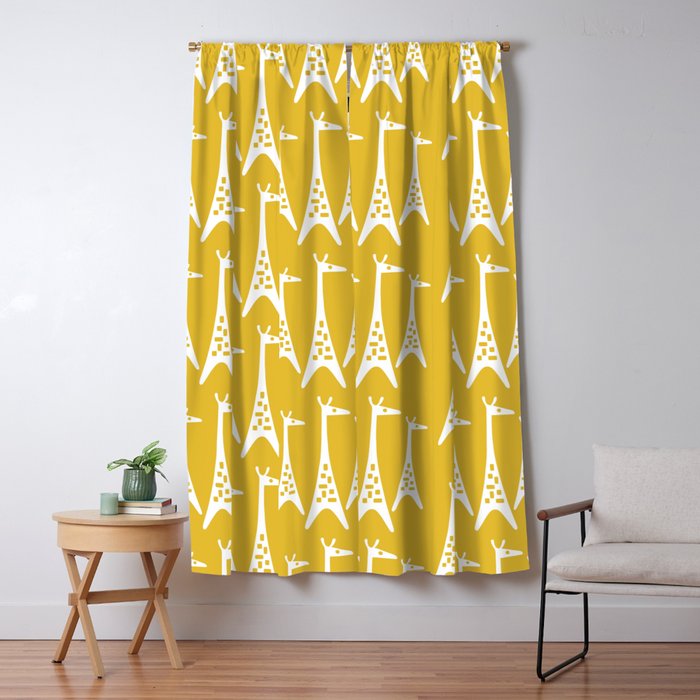 Mid Century Modern Giraffe Pattern 221 Mustard Yellow Window Curtain Gallery Image 1