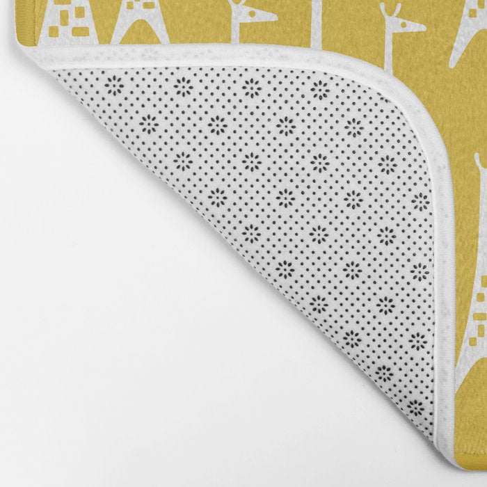 Mid Century Modern Giraffe Pattern 221 Mustard Yellow Bath Mat Gallery Image 2