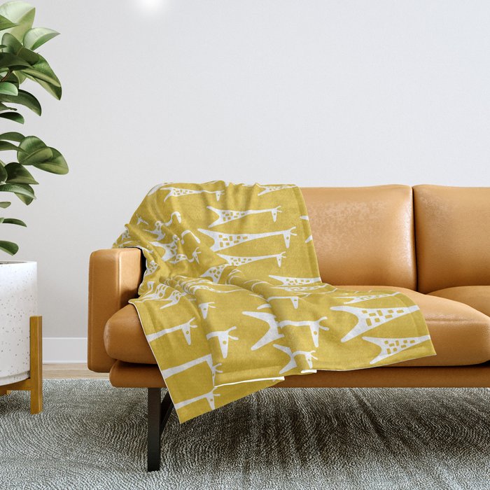 Mid Century Modern Giraffe Pattern 221 Mustard Yellow Throw Blanket Gallery Image 1