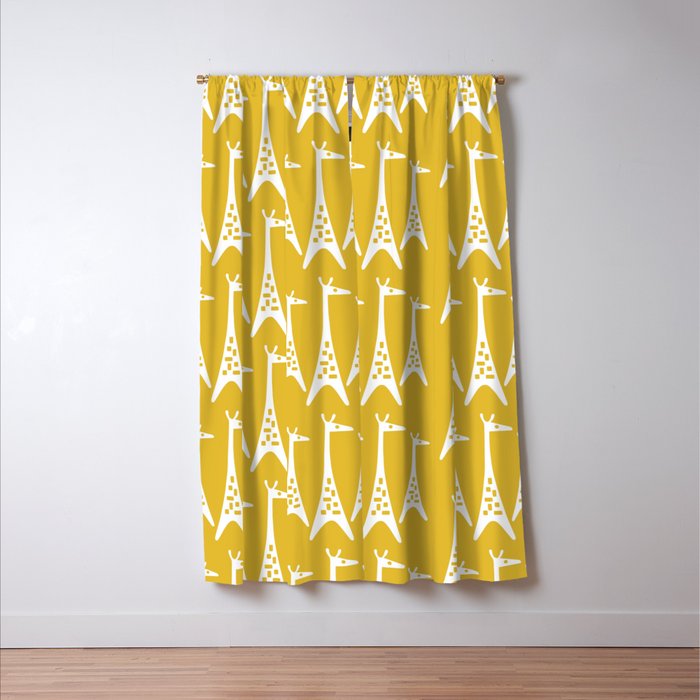 Mid Century Modern Giraffe Pattern 221 Mustard Yellow Window Curtain Gallery Image 3