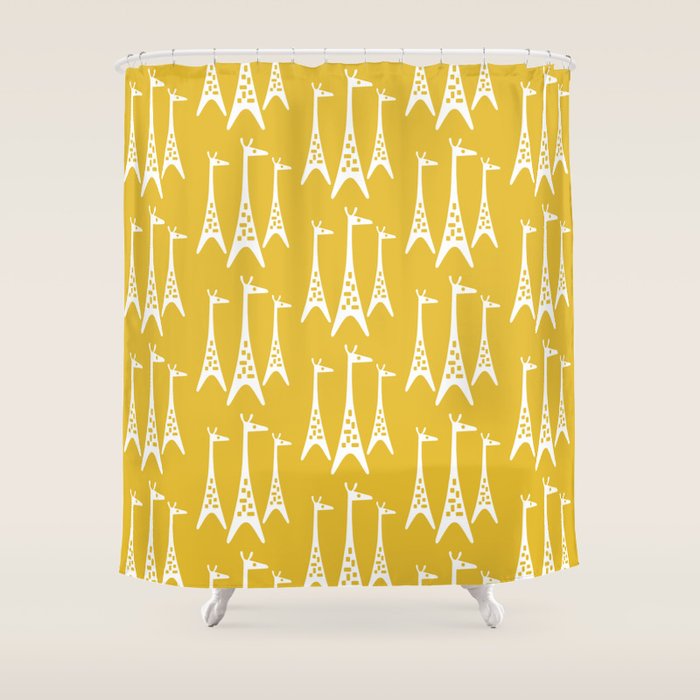 Mid Century Modern Giraffe Pattern 221 Mustard Yellow Shower Curtain Gallery Image 1