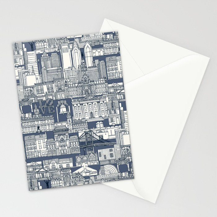 Philadelphia toile blue indigo Stationery Card Gallery Image 2