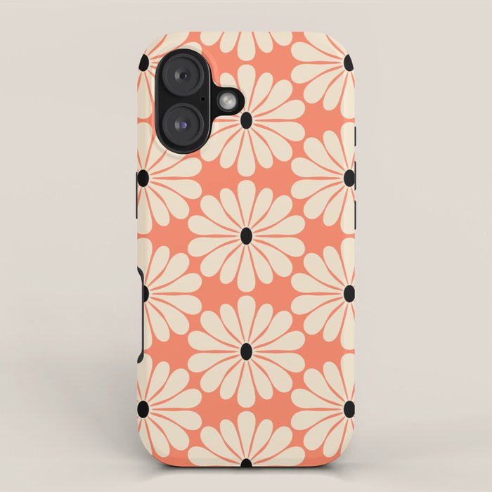 Retro Modern Daisy - Peach, Off-white and Black iPhone Case Gallery Image 1