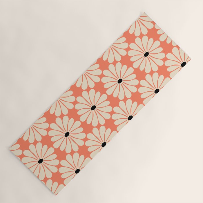 Retro Modern Daisy - Peach, Off-white and Black Yoga Mat Gallery Image 1