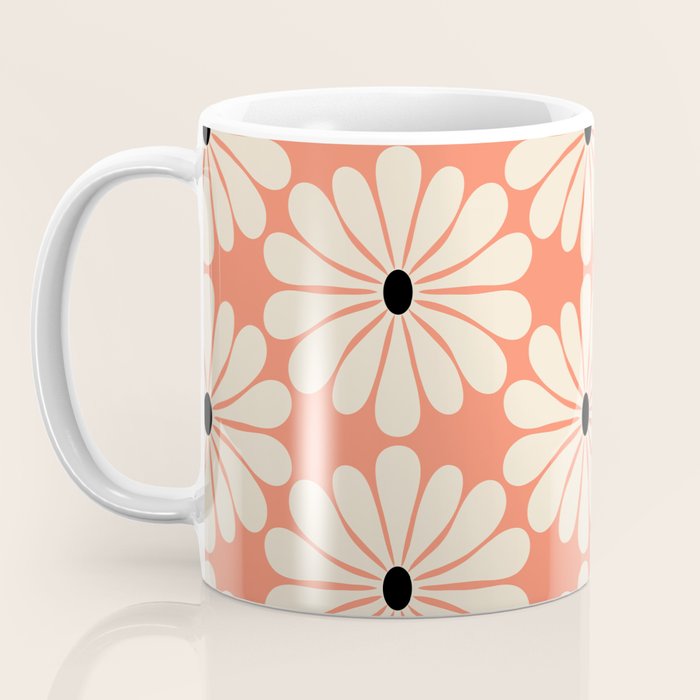 Retro Modern Daisy - Peach, Off-white and Black Coffee Mug Gallery Image 3
