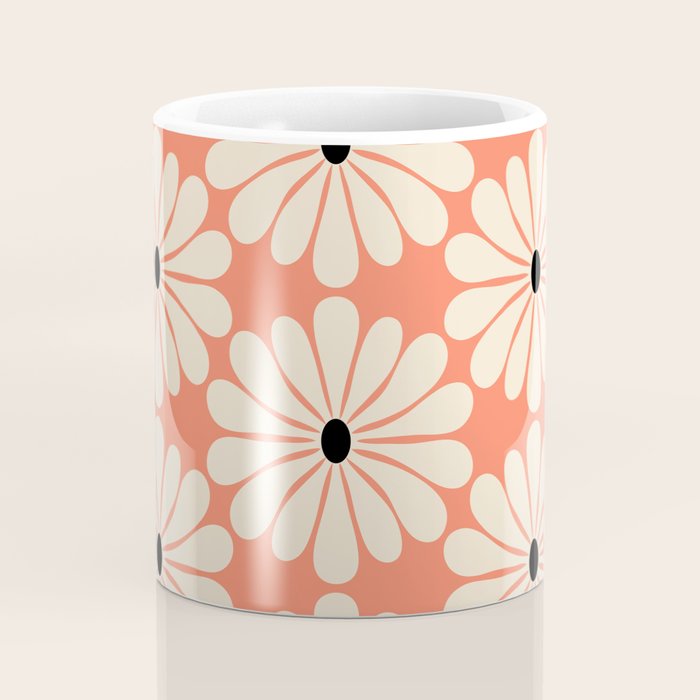 Retro Modern Daisy - Peach, Off-white and Black Coffee Mug Gallery Image 4