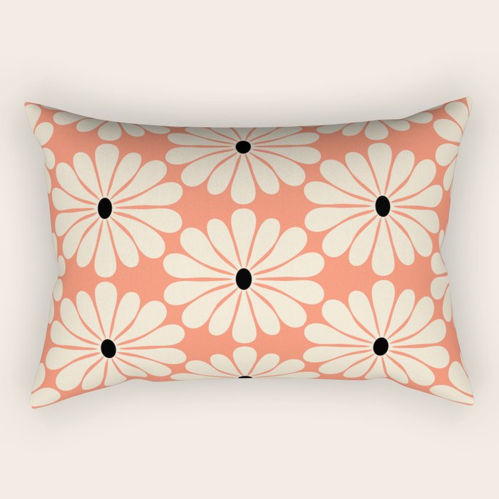 Retro Modern Daisy - Peach, Off-white and Black Rectangular Pillow Gallery Image 2