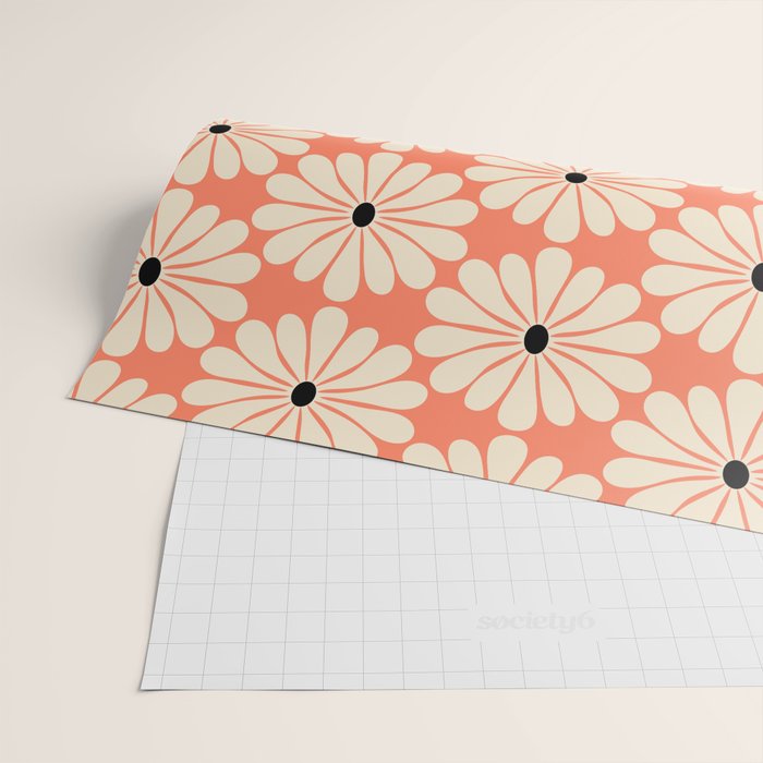 Retro Modern Daisy - Peach, Off-white and Black Wrapping Paper Gallery Image 2