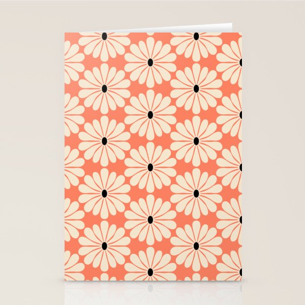 Retro Modern Daisy - Peach, Off-white and Black Stationery Card Gallery Image 2