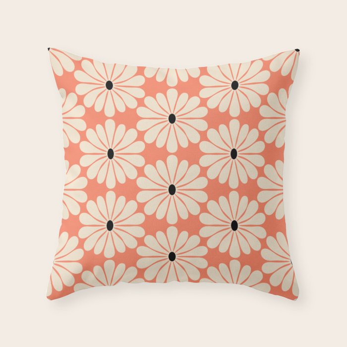 Retro Modern Daisy - Peach, Off-white and Black Throw Pillow Gallery Image 6