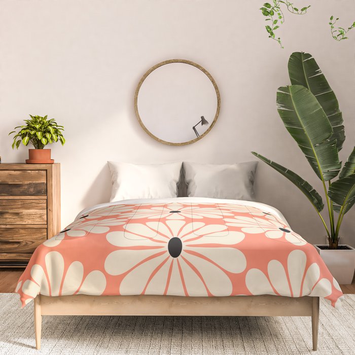 Retro Modern Daisy - Peach, Off-white and Black Comforter Gallery Image 3