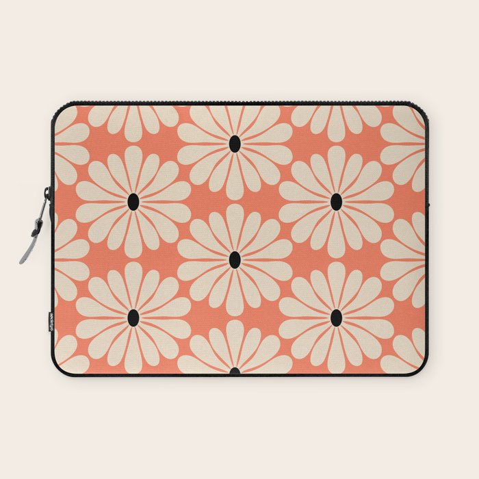 Retro Modern Daisy - Peach, Off-white and Black Laptop Sleeve Gallery Image 1