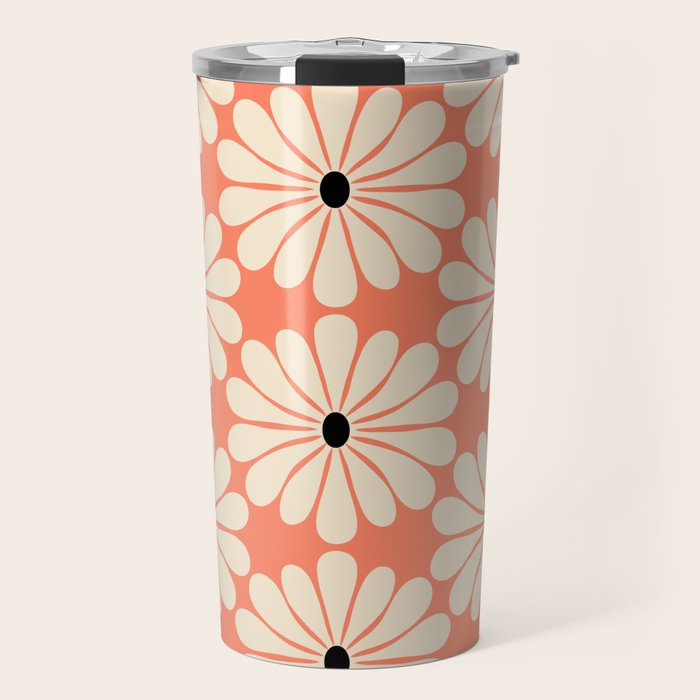 Retro Modern Daisy - Peach, Off-white and Black Travel Mug Gallery Image 1